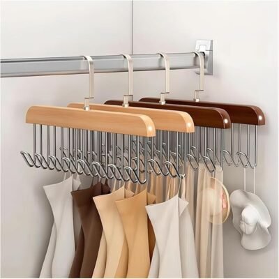 Wooden Hanger for Clothes Hanging, 8 Hooks Adjustable Cloth Hanger