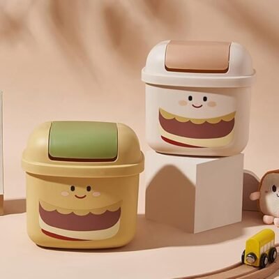 Mini Desk Trash Can Cute Plastic Trash Can Desktop Storage Container Lid