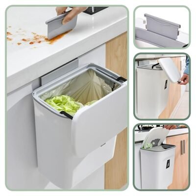 Kitchen Cabinet Door Hanging Trash Can with Lid