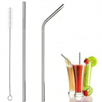 Kids and Adults Metal Straw Set with Cleaning Brush Long Steel Stainless Steel