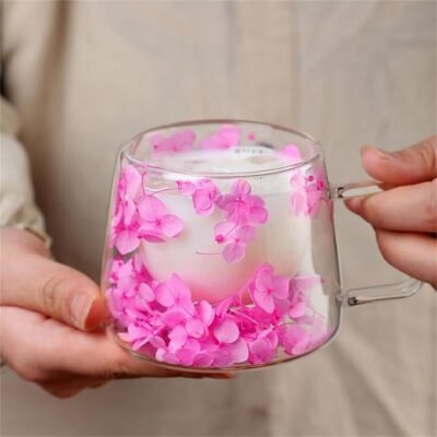 Glass Cup with Dry Flower Double Layer Coffee Cup 200ml