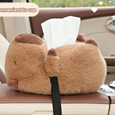 1pc Cute Capybara Plush Car Pillow Rearview Mirror Tissue Box