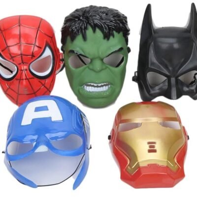 Super Hero Set of 5 Superhero theme Plastic Cartoon Face Masks for Kids