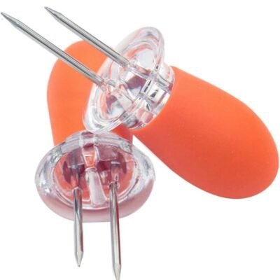 2 Pieces Stainless Steel Corn Skewers Corn Picks for Food Fruit Roasted Meat Orange