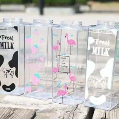 SHIELD PLUS 500ML Milk Carton Water Bottle, Clear Plastic Milk Box Portable Leakproof Square Juice Bottle for Outdoor Sports