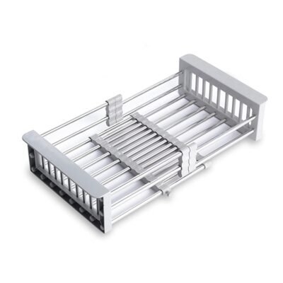Retractable Drain Basket with Armrest Stainless Steel Drying Dish Rack Kitchen Sink Storage Basket Over The Sink Dish Drying Rack